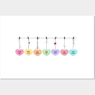Hanging sweetheart candies. Conversation sweets for Valentine's day Posters and Art